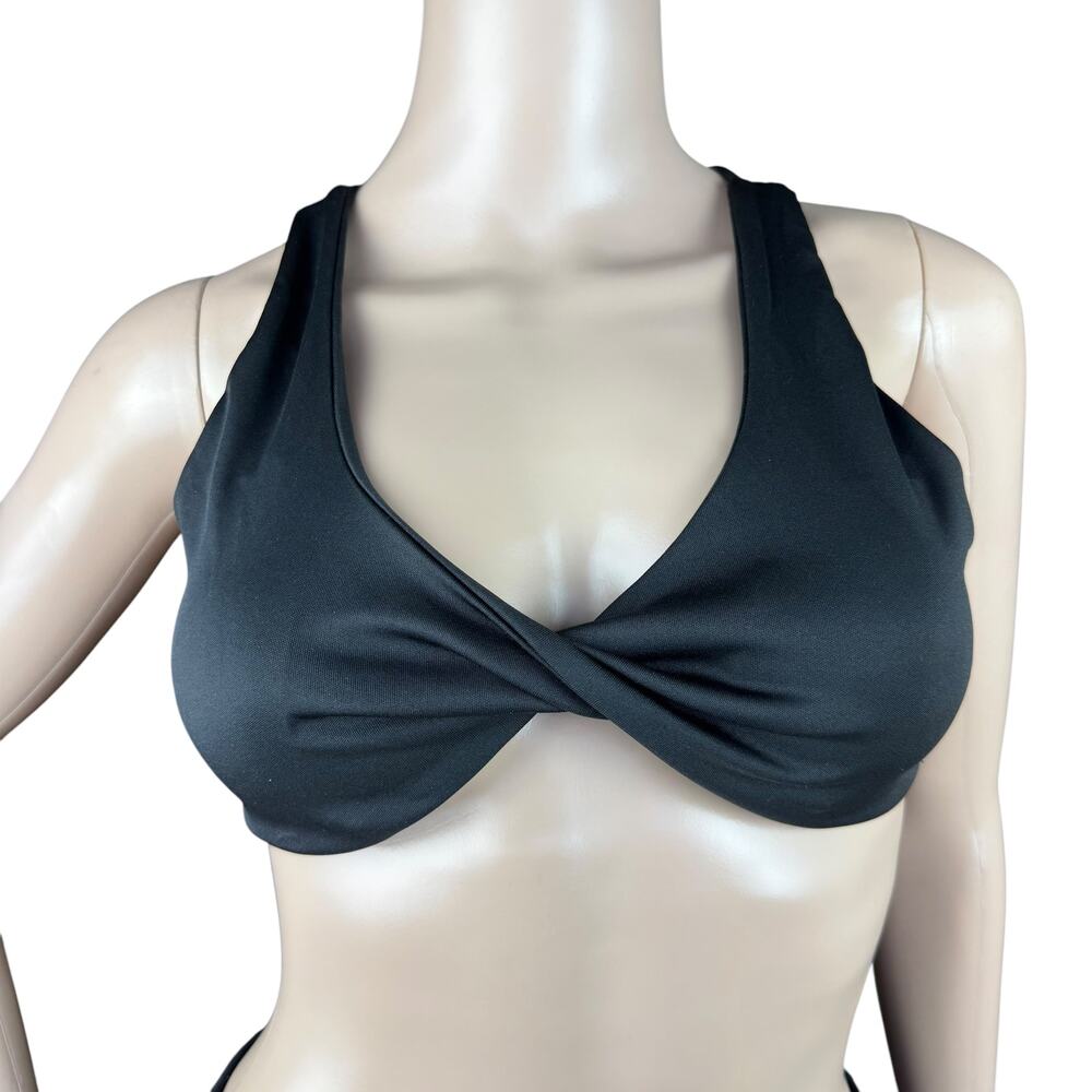 New Shein Women's Black Twist Front V-Neck Racerback Sports Bra Size M